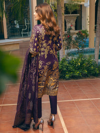Purple Gold-Unstitched 3pc Embroidered Lawn Front with Printed Back & Sleeves with Dyed Cambric Trouser & Foil Printed Organza Dupatta - Oznur Vol.2 (WK-00674B) - SalitexOnline