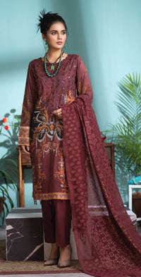 Stitched 3pc Digital Printed Lawn Shirt with Embroidered Front & Brasso Dupatta - Rococo (WK-324) - SalitexOnline