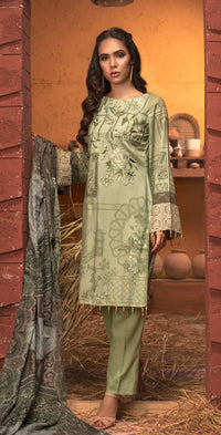 Stitched 3pc Digtial Printed Embroidered Linen Shirt with Digital Shawl Dupatta (WK-408) - SalitexOnline