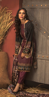 Stitched 3pc Digtial Printed Embroidered Linen Shirt with Digital Shawl Dupatta (WK-411) - SalitexOnline