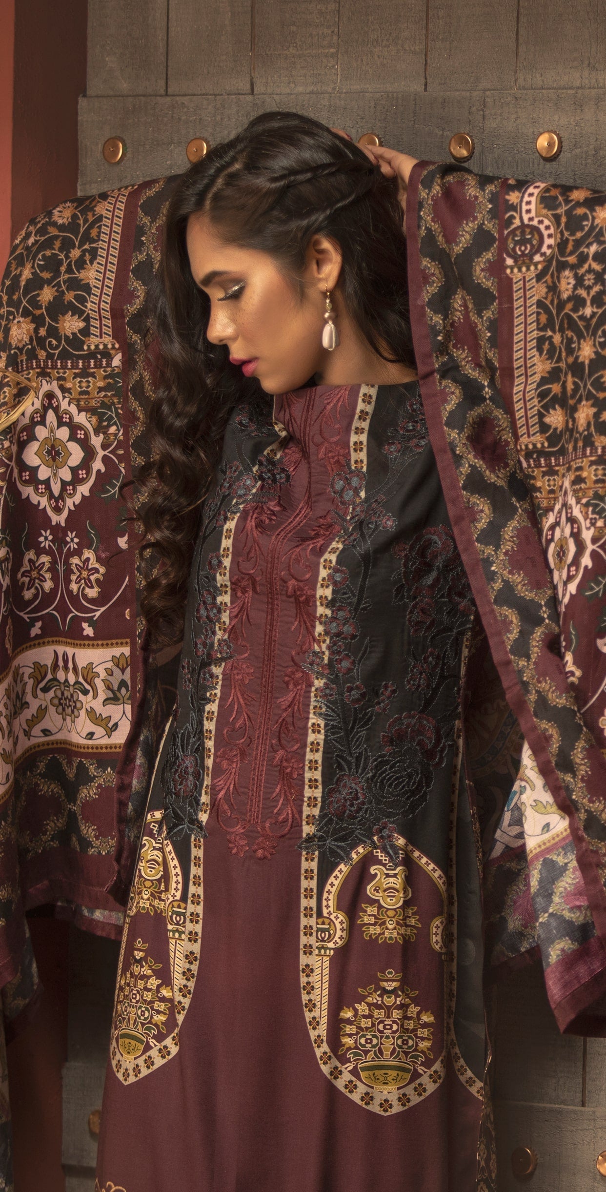 Stitched 3pc Digtial Printed Embroidered Linen Shirt with Digital Shawl Dupatta (WK-411) - SalitexOnline