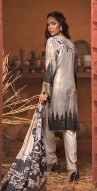 Stitched 3pc Digtial Printed Embroidered Linen Shirt with Digital Shawl Dupatta (WK-412) - SalitexOnline