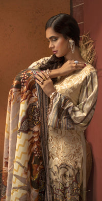 Stitched 3pc Digtial Printed Embroidered Linen Shirt with Digital Shawl Dupatta (WK-417) - SalitexOnline