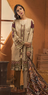Stitched 3pc Digtial Printed Embroidered Linen Shirt with Digital Shawl Dupatta (WK-420) - SalitexOnline