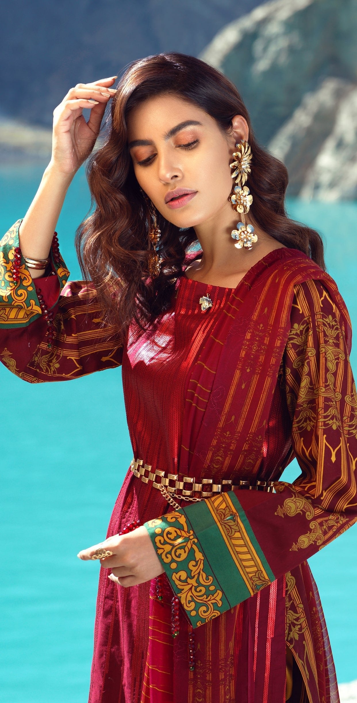 Stitched 3pc Printed Embroidered Cambric Shirt with Printed & Embroidered Chiffon Dupatta (WK-399B) - SalitexOnline