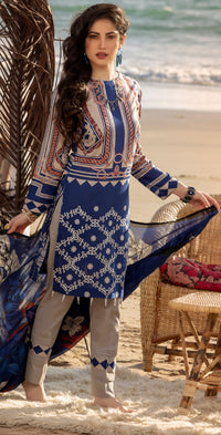 Stitched 3pc Printed Embroidered Lawn Shirt with Fancy Printed Check Dupatta (WK-00495B) - SalitexOnline