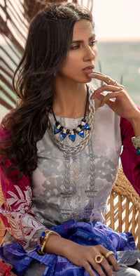 Stitched 3pc Printed Embroidered Lawn Shirt with Fancy Printed Check Dupatta (WK-494A) - SalitexOnline