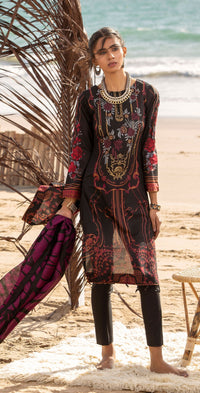 Stitched 3pc Printed Embroidered Lawn Shirt with Fancy Printed Check Dupatta (WK-496A) - SalitexOnline