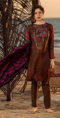 Stitched 3pc Printed Embroidered Lawn Shirt with Fancy Printed Check Dupatta (WK-496B) - SalitexOnline