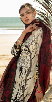 Stitched 3pc Printed Embroidered Lawn Shirt with Fancy Printed Check Dupatta (WK-497A) - SalitexOnline