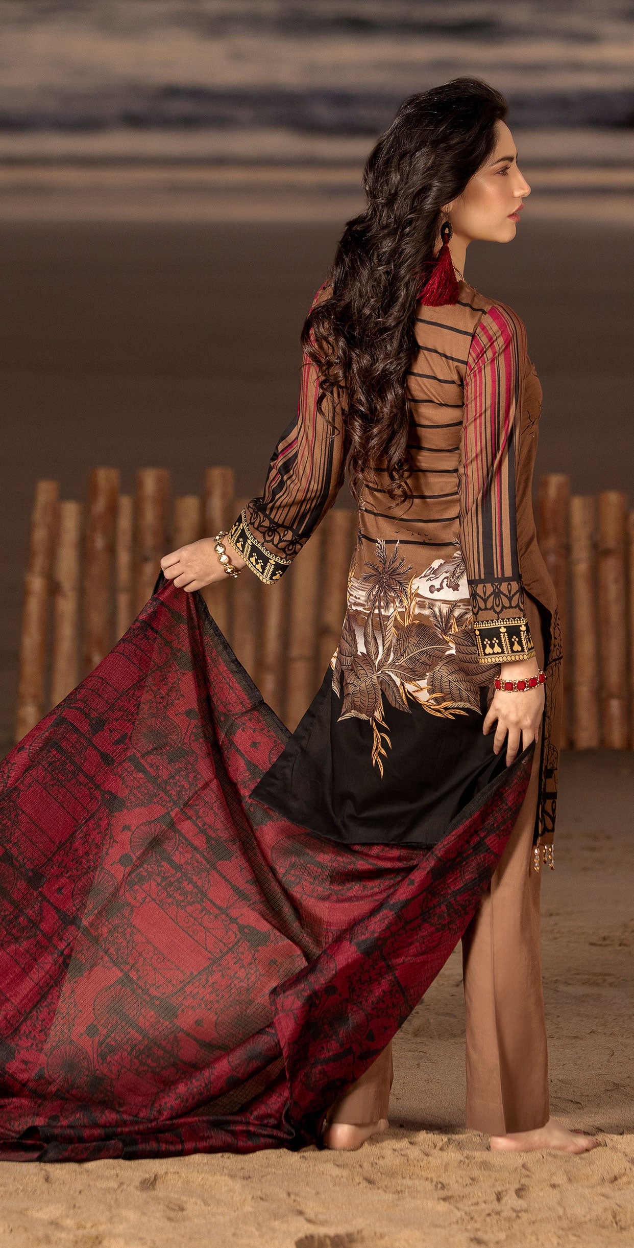 Stitched 3pc Printed Embroidered Lawn Shirt with Fancy Printed Check Dupatta (WK-497B) - SalitexOnline