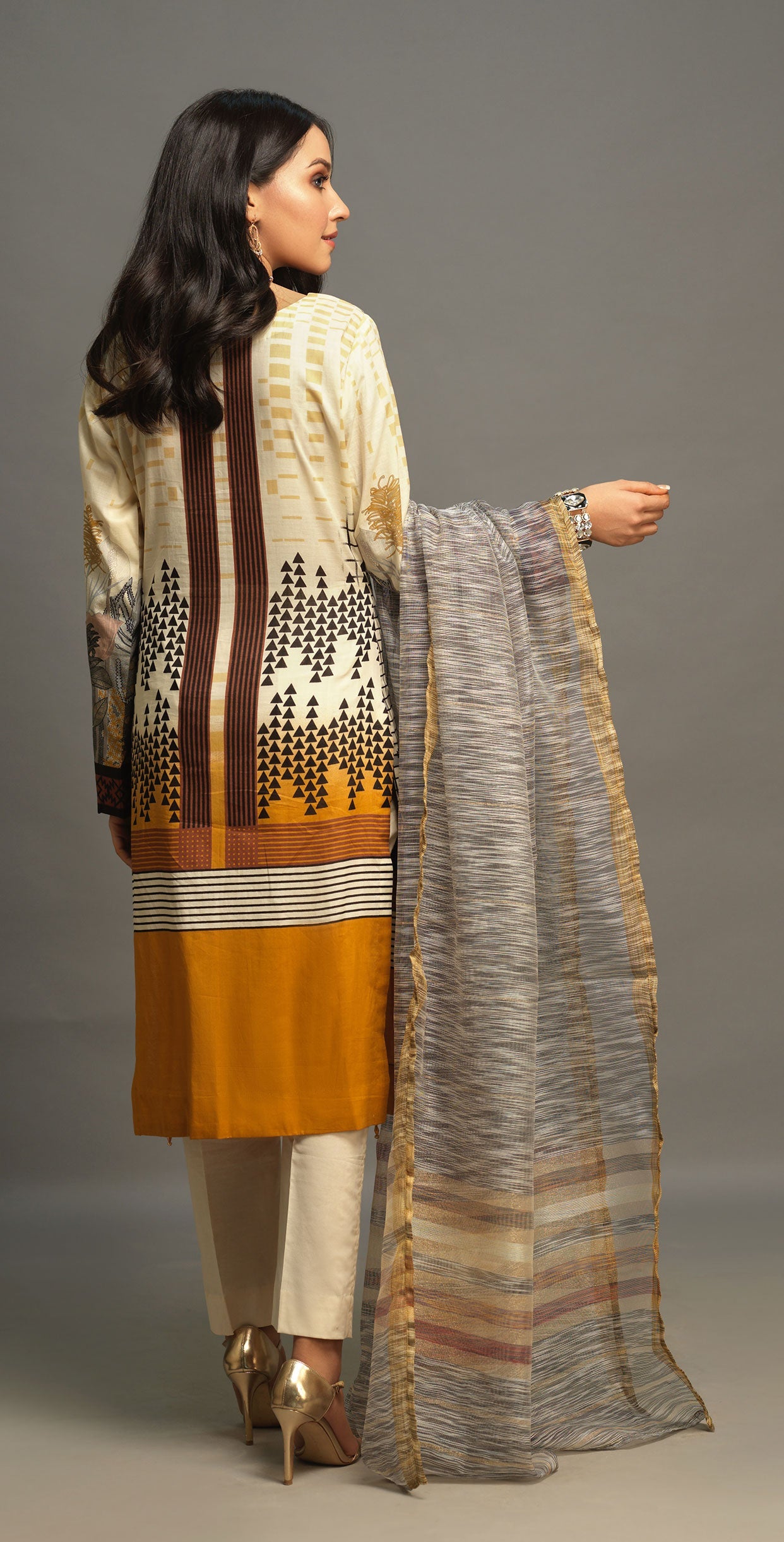 Stitched 3pc Printed Embroidered Lawn Shirt with Wooven Khaddi Dupatta - Shades (WK-00541A) - SalitexOnline