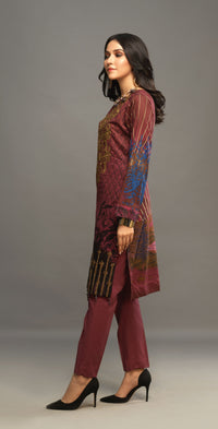 Stitched 3pc Printed Embroidered Lawn Shirt with Woven Khaddi Dupatta - Shades (WK-00543A) - SalitexOnline