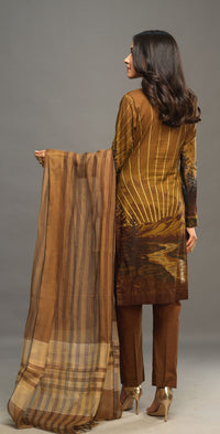 Stitched 3pc Printed Embroidered Lawn Shirt with Woven Khaddi Dupatta - Shades (WK-00543B) - SalitexOnline