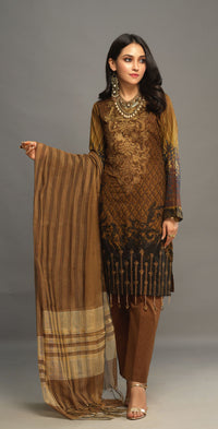Stitched 3pc Printed Embroidered Lawn Shirt with Woven Khaddi Dupatta - Shades (WK-00543B) - SalitexOnline