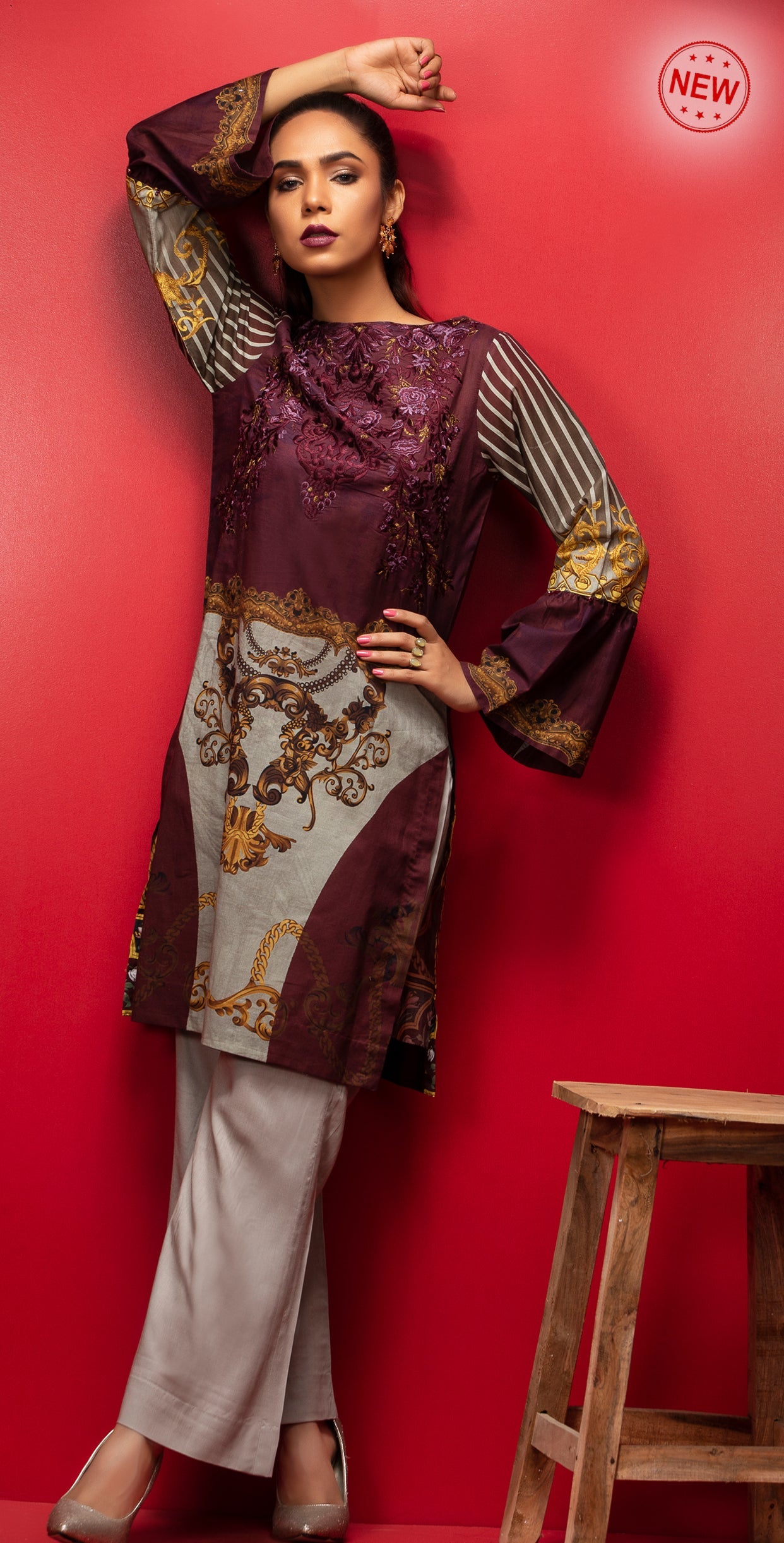 Stitched Digital Printed Embroidered Lawn Kurta with Embellishments I 1Pc Casual Pret (CP-06) - SalitexOnline