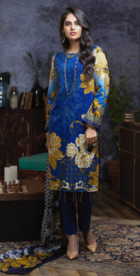 Stitched Printed Cambric Shirt with Embroidered Front , Printed Chiffon Dupatta & Dyed Trouser (RC-171A) - SalitexOnline