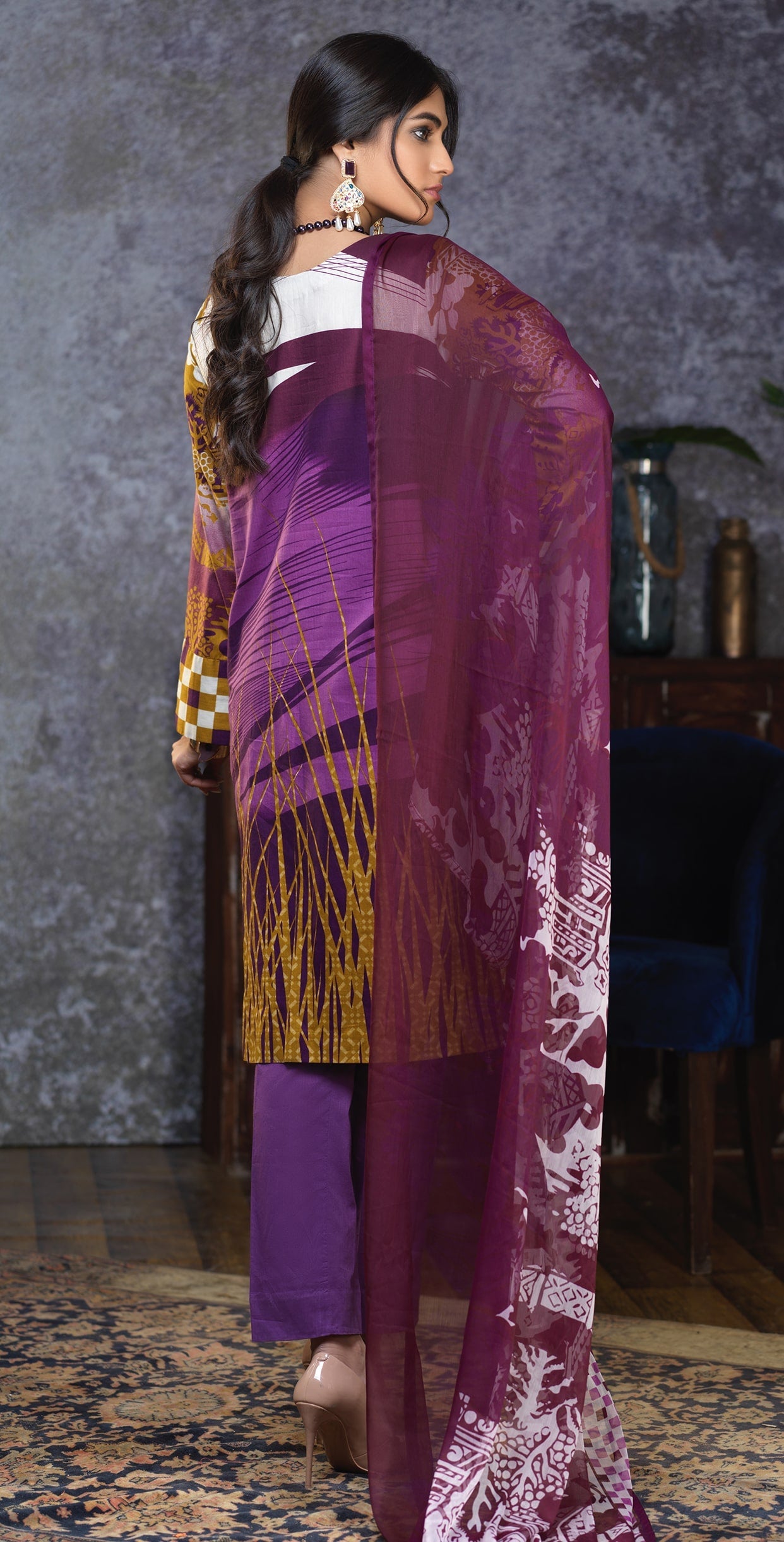 Stitched Printed Cambric Shirt with Embroidered Front , Printed Chiffon Dupatta & Dyed Trouser (RC-171B) - SalitexOnline