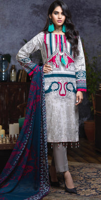 Stitched Printed Cambric Shirt with Embroidery Sleeves , Printed Chiffon Dupatta & Dyed Trouser (RC-170A) - SalitexOnline