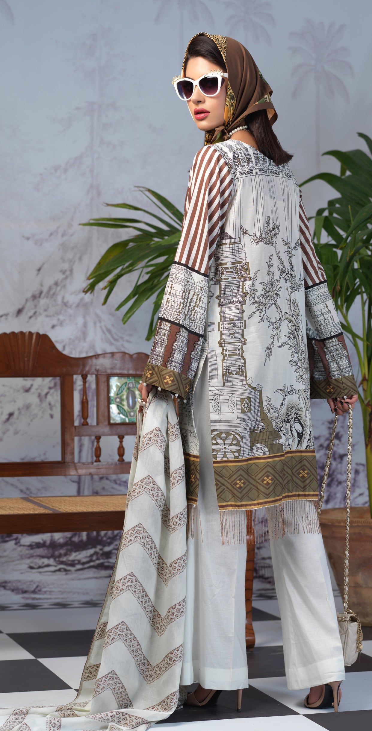 Stitched Printed Lawn Shirt with Embroidered Front & Lawn Jacquard Dupatta I Festive Poshmal 3pc (WK-308A) - SalitexOnline
