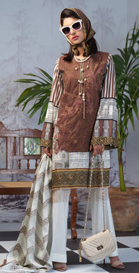 Stitched Printed Lawn Shirt with Embroidered Front & Lawn Jacquard Dupatta I Festive Poshmal 3pc (WK-308A) - SalitexOnline