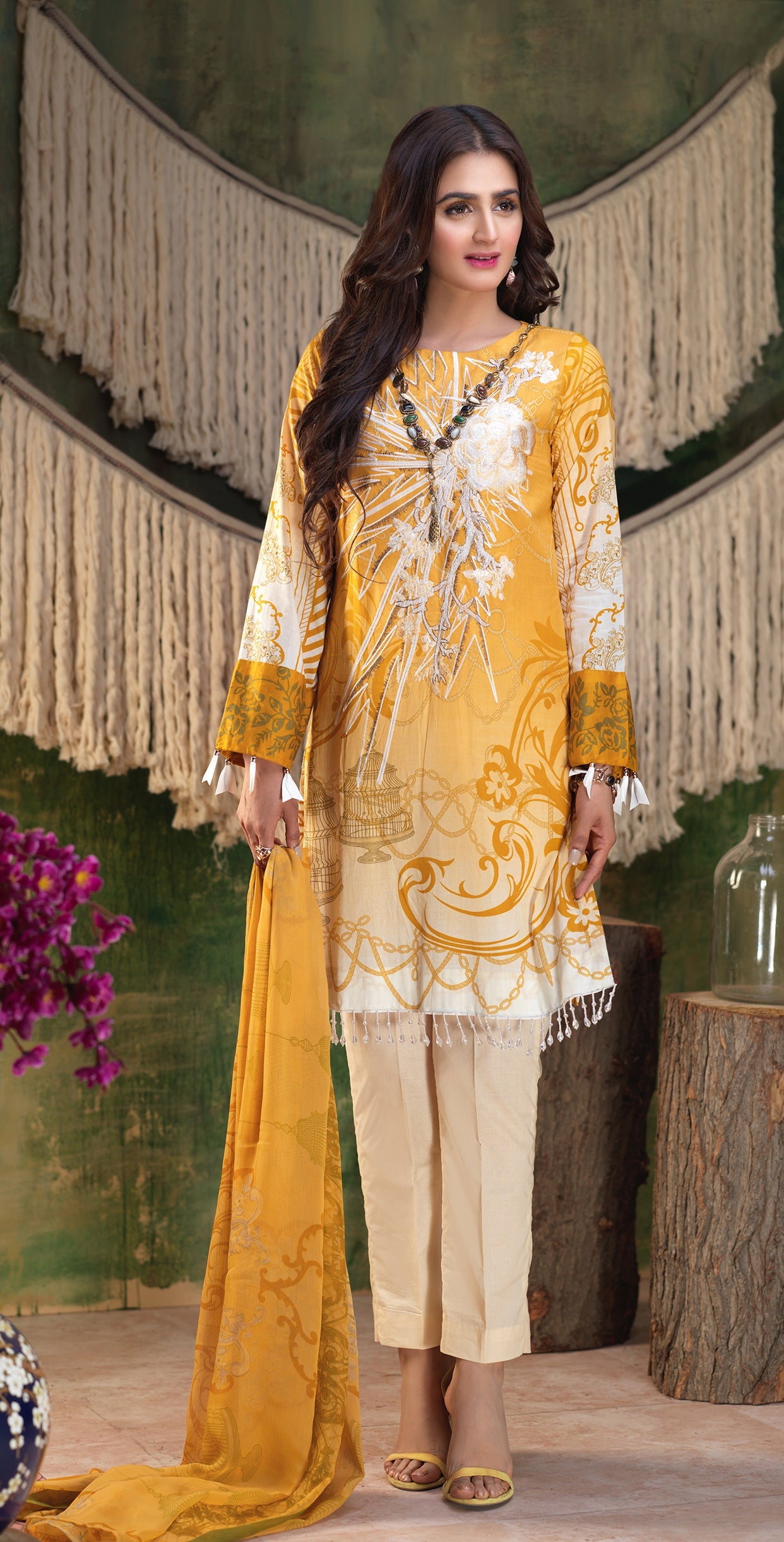 Stitched Printed Lawn Shirt with Embroidered Front , Printed Chiffon Dupatta & Cambric Trouser I Z'ure 3pc (WK-315A) - SalitexOnline