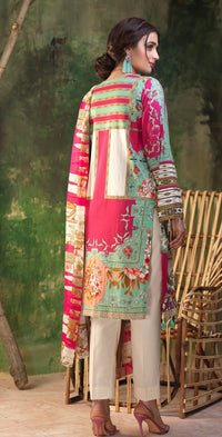 Stitched Printed Lawn Shirt with Embroidered Front , Printed Chiffon Dupatta & Cambric Trouser I Z'ure 3pc (WK-317A) - SalitexOnline