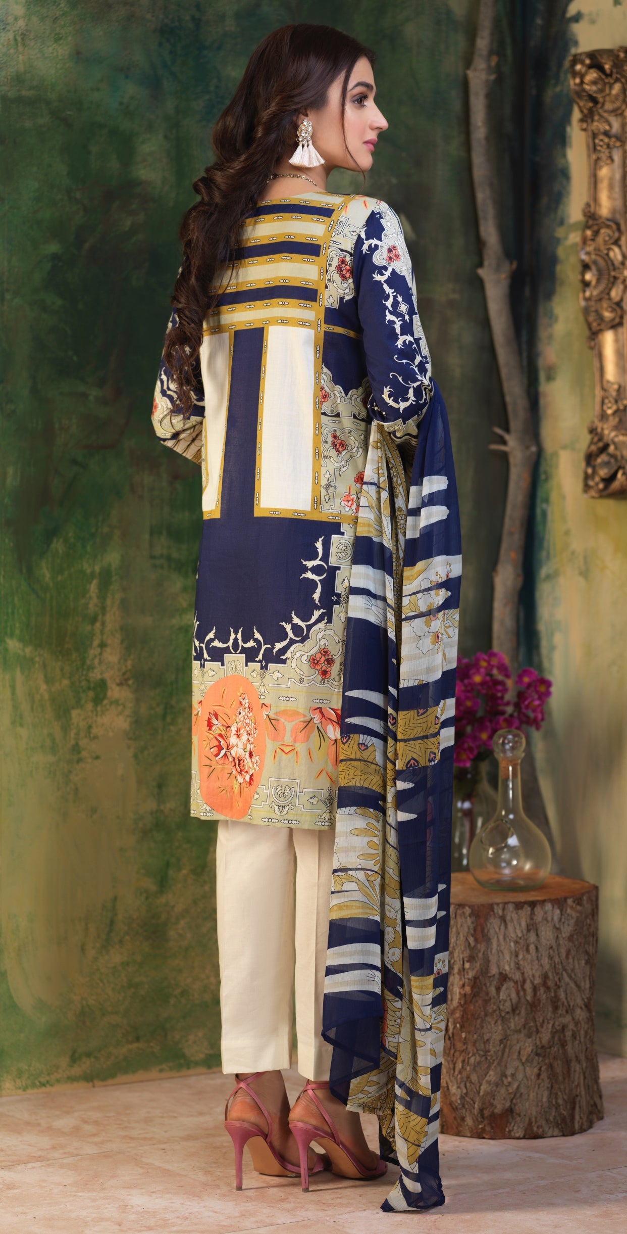 Stitched Printed Lawn Shirt with Embroidered Front , Printed Chiffon Dupatta & Cambric Trouser I Z'ure 3pc (WK-317B) - SalitexOnline