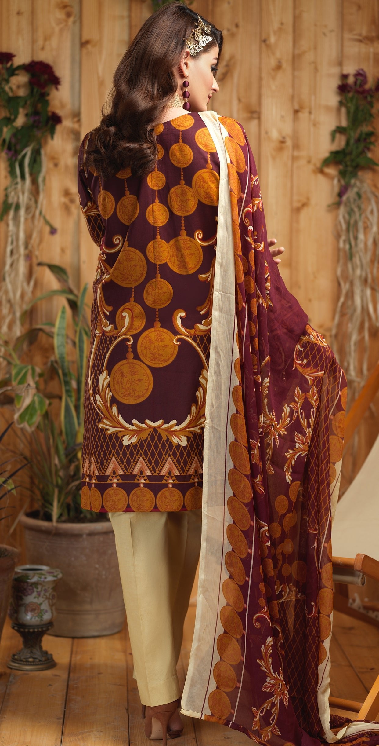 Stitched Silkoria Printed Lawn with Embroidered Shirt & Chiffon Dupatta I 3pc (RC-162B) - SalitexOnline