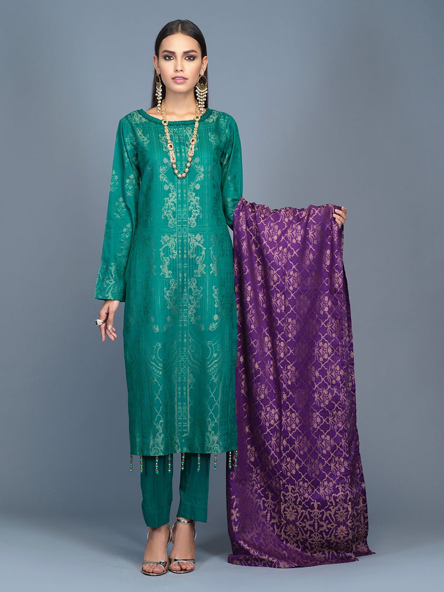 Unstitched 3pc Cambric Jacquard Shirt with Cambric Jacquard Dupatta - Jacquard classic (WK-00590) - SalitexOnline