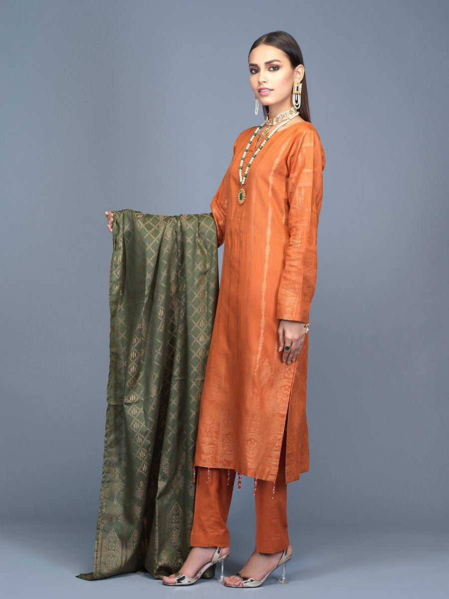 Unstitched 3pc Cambric Jacquard Shirt with Cambric Jacquard Dupatta - Jacquard classic (WK-00591) - SalitexOnline