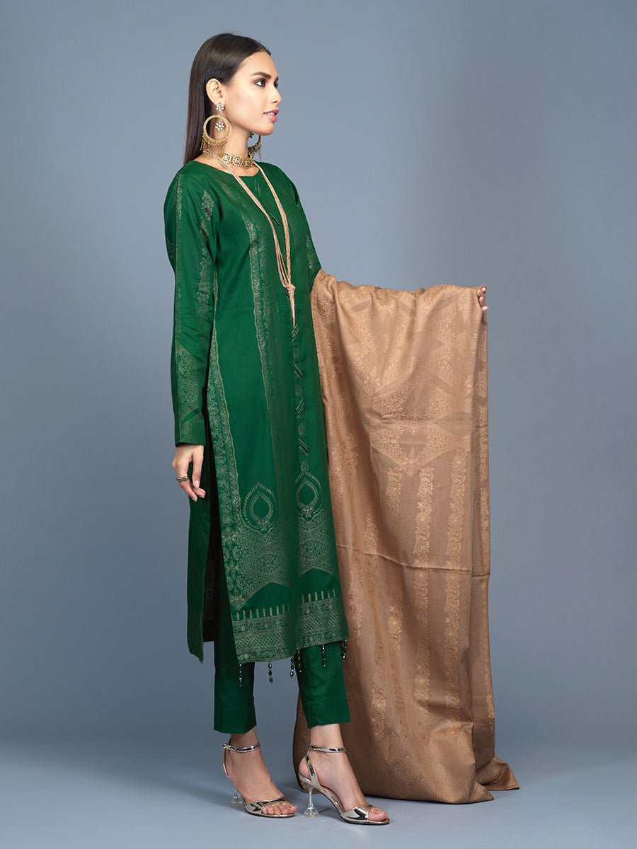 Unstitched 3pc Cambric Jacquard Shirt with Cambric Jacquard Dupatta - Jacquard classic (WK-00594) - SalitexOnline