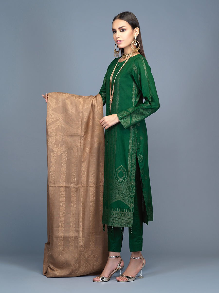 Unstitched 3pc Cambric Jacquard Shirt with Cambric Jacquard Dupatta - Jacquard classic (WK-00594) - SalitexOnline