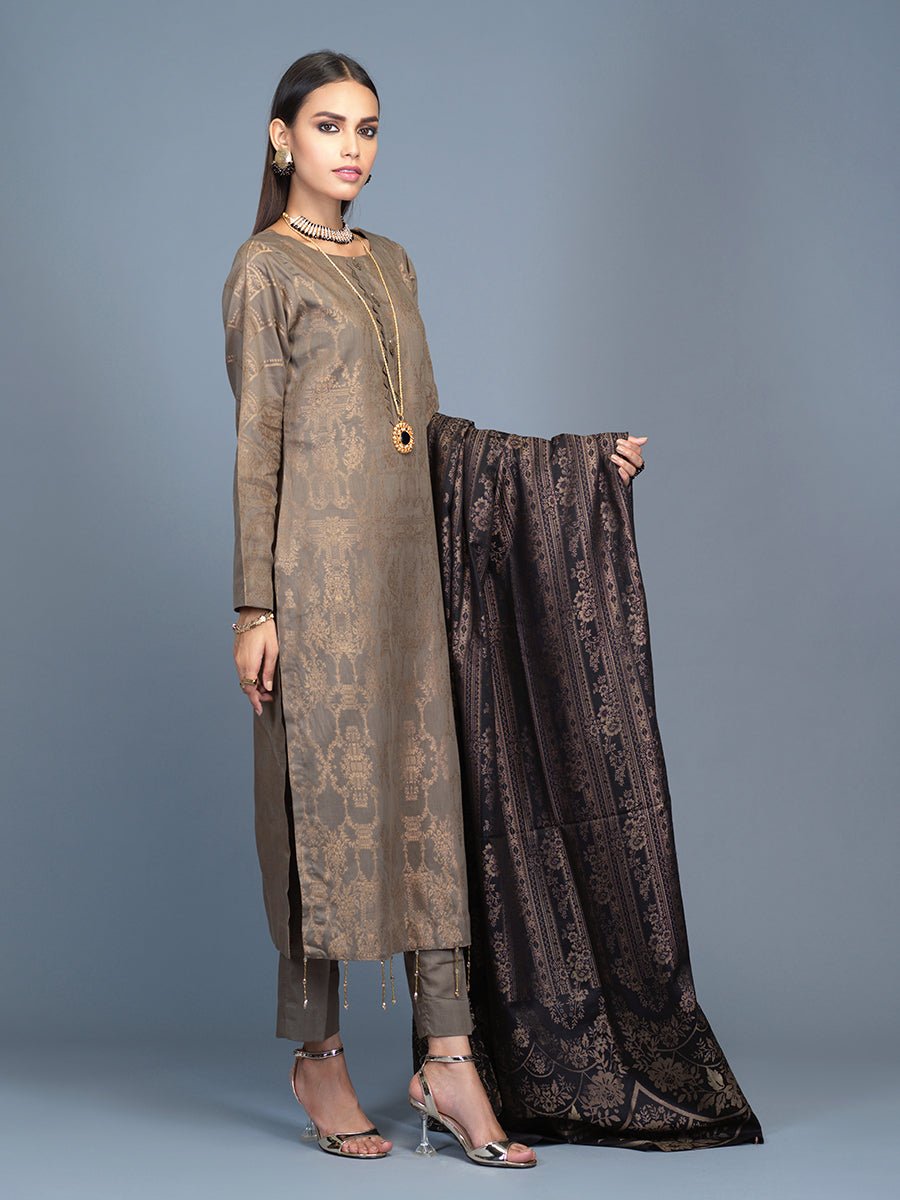 Unstitched 3pc Cambric Jacquard Shirt with Cambric Jacquard Dupatta - Jacquard classic (WK-00595) - SalitexOnline