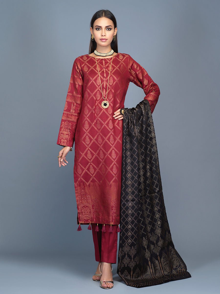 Unstitched 3pc Cambric Jacquard Shirt with Cambric Jacquard Dupatta - Jacquard classic (WK-00596) - SalitexOnline