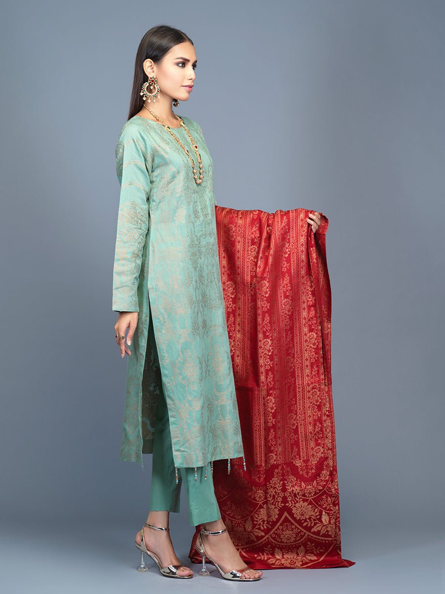 Unstitched 3pc Cambric Jacquard Shirt with Cambric Jacquard Dupatta - Jacquard classic (WK-00597) - SalitexOnline
