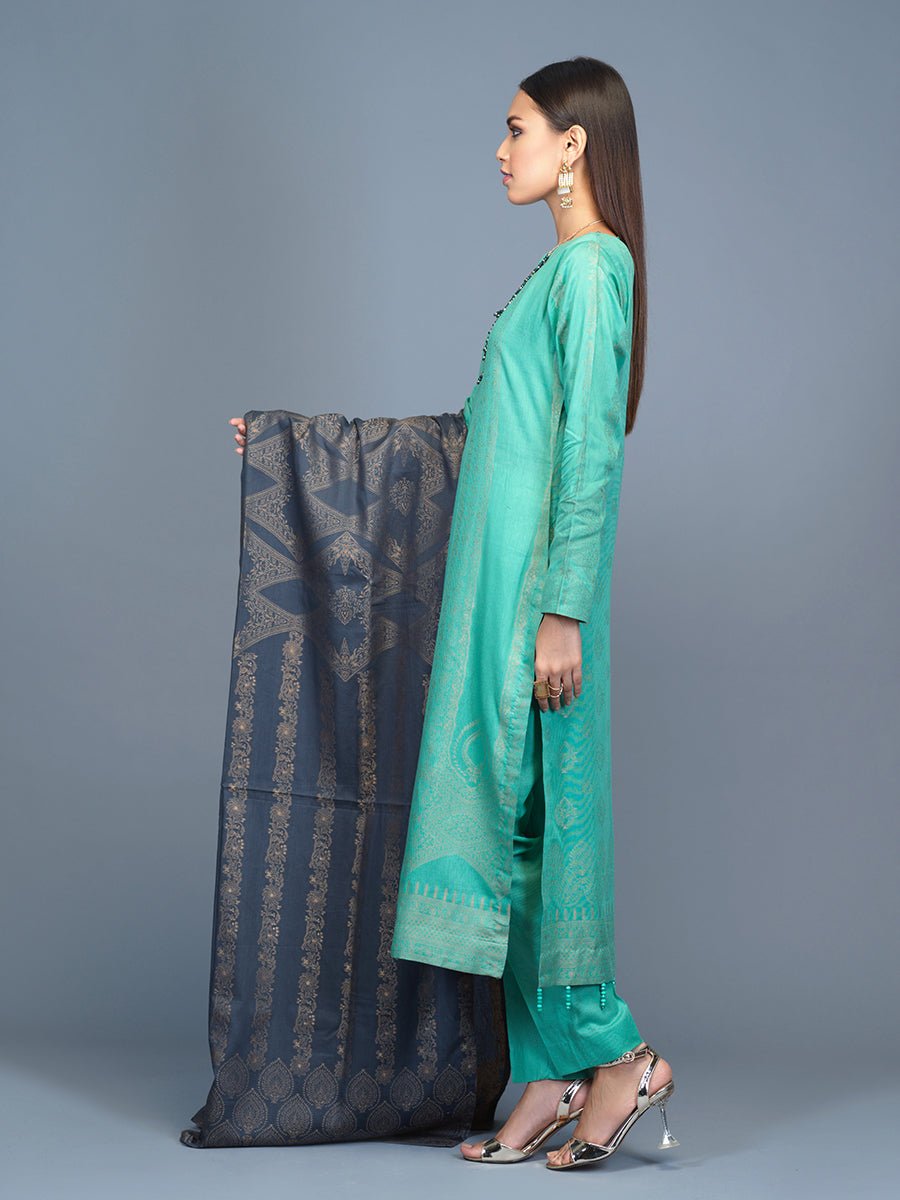 Unstitched 3pc Cambric Jacquard Shirt with Cambric Jacquard Dupatta - Jacquard classic (WK-00600) - SalitexOnline