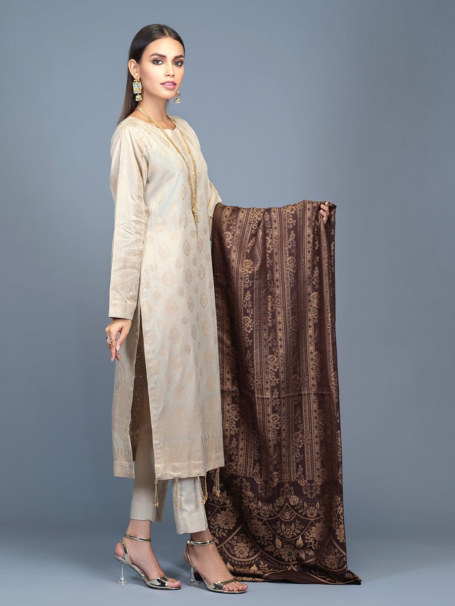Unstitched 3pc Cambric Jacquard Shirt with Cambric Jacquard Dupatta - Jacquard classic (WK-00601) - SalitexOnline