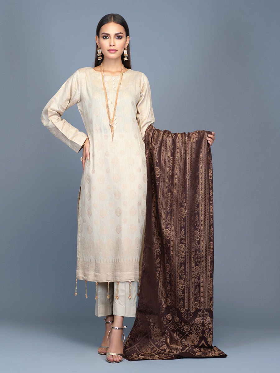 Unstitched 3pc Cambric Jacquard Shirt with Cambric Jacquard Dupatta - Jacquard classic (WK-00601) - SalitexOnline
