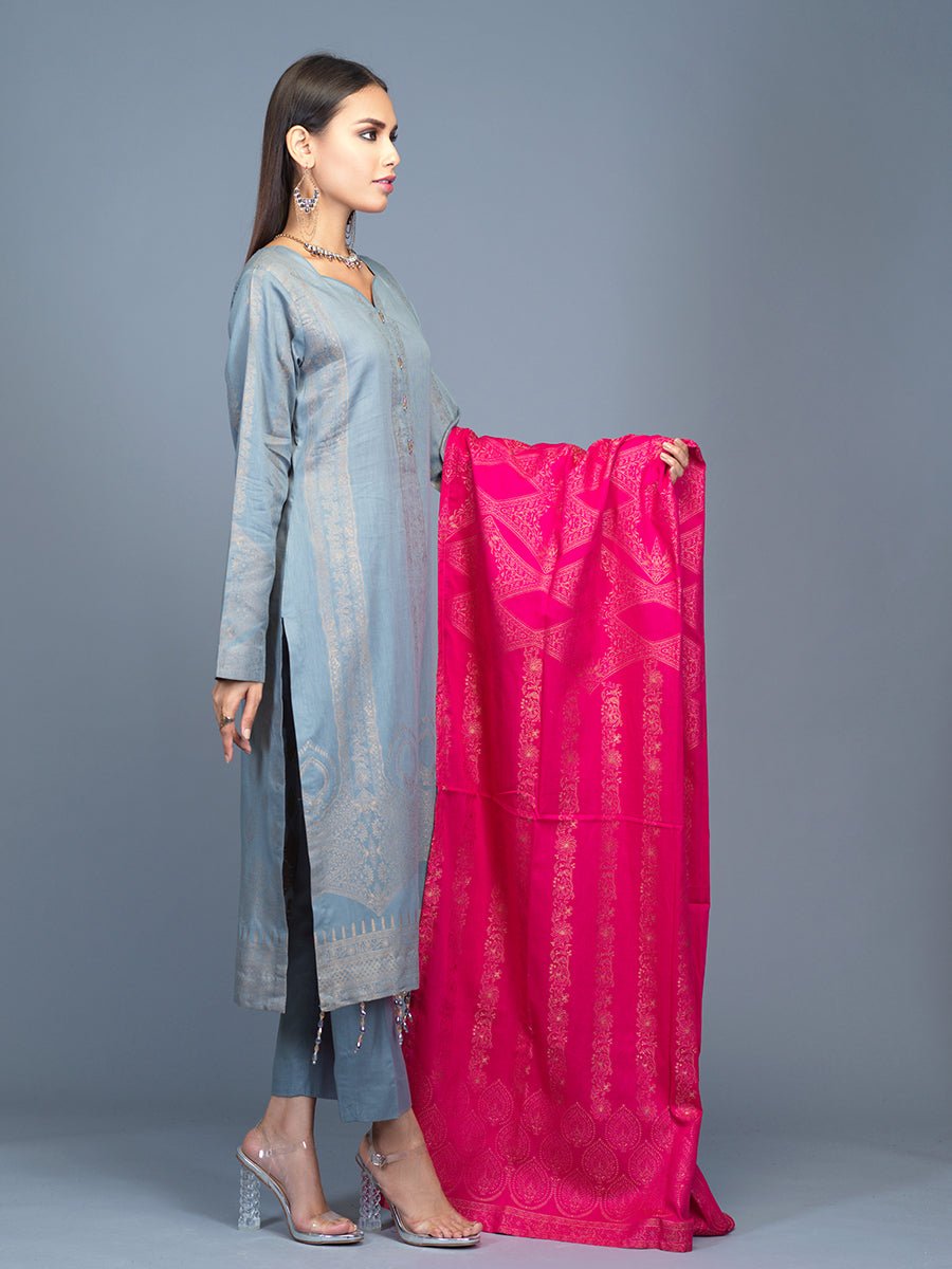 Unstitched 3pc Cambric Jacquard Shirt with Cambric Jacquard Dupatta - Jacquard classic (WK-00603) - SalitexOnline