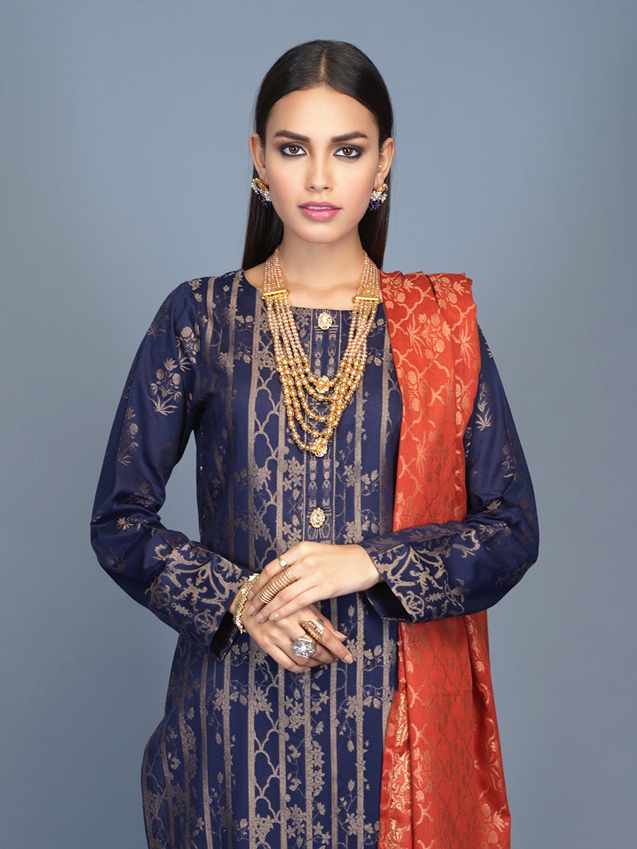 Unstitched 3pc Cambric Jacquard Shirt with Cambric Jacquard Dupatta - Jacquard classic (WK-00606) - SalitexOnline