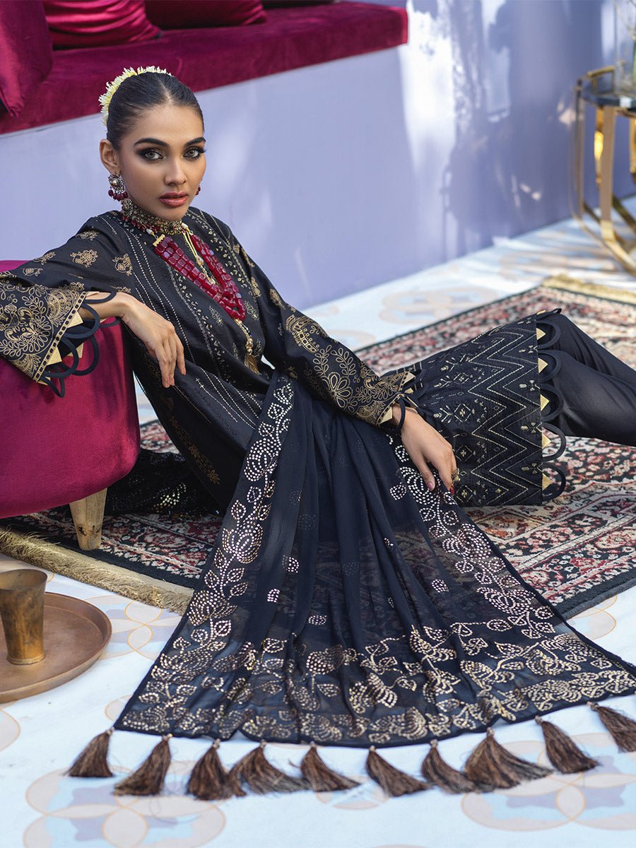 Unstitched 3pc - Embroidered Suit With Mukesh Chiffon Dupatta - Oznur Vol.2 (WK-00999BUT) - SalitexOnline