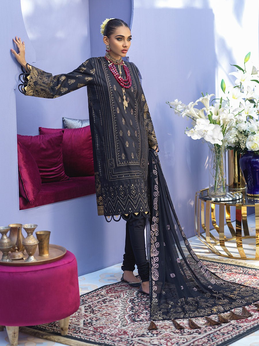 Unstitched 3pc - Embroidered Suit With Mukesh Chiffon Dupatta - Oznur Vol.2 (WK-00999BUT) - SalitexOnline