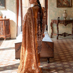 Unstitched 3pc - Heavy Embroidered Front With Printed Back & Sleeves with Chiffon Printed Embroidered Dupatta & Dyed Cambric Trouser - FAUSTINA (WK-00991BUT) - SalitexOnline