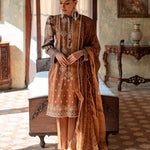Unstitched 3pc - Heavy Embroidered Front With Printed Back & Sleeves with Chiffon Printed Embroidered Dupatta & Dyed Cambric Trouser - FAUSTINA (WK-00991BUT) - SalitexOnline