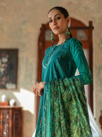 Unstitched 3pc - Heavy Embroidered Front With Printed Back & Sleeves with Chiffon Printed Embroidered Dupatta & Dyed Cambric Trouser - FAUSTINA (WK-00994AUT) - SalitexOnline