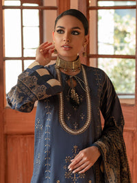 Unstitched 3pc - Heavy Embroidered Front With Printed Back & Sleeves with Chiffon Printed Embroidered Dupatta & Dyed Cambric Trouser - FAUSTINA (WK-00994BUT) - SalitexOnline