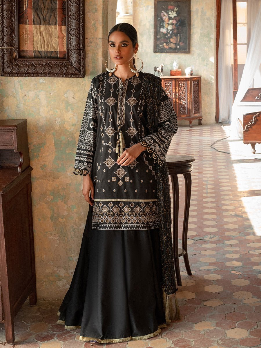Unstitched 3pc - Heavy Embroidered Lawn Front With Lawn Printed Back & Sleeves with Chiffon Printed Embroidered Dupatta & Dyed Cambric Trouser - FAUSTINA (WK-00991AUT) - SalitexOnline