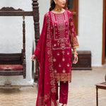 Unstitched 3pc - Heavy Embroidered Shirt Front with Printed Back & Sleeves With Mukesh Chiffon Dupatta & Dyed Cambric Trouser - Oznur Mukesh (WK-00972UT) - SalitexOnline