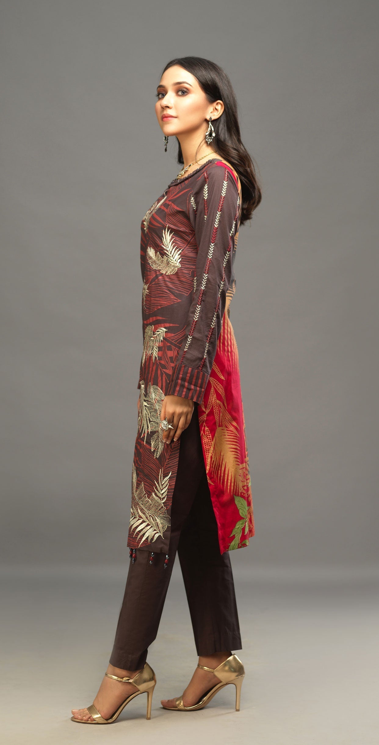 Unstitched 3pc Printed Embroidered Lawn Shirt with Organza Lines Dupatta - Shades (WK-00546B) - SalitexOnline